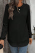 Ribbed Texture Round Neck Drop Shoulder Rounded Hem Knit Top